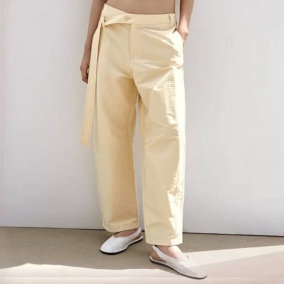 Zara Pants - NWT ZARA BUTTER YELLOW BELTED BARREL PANTS L ASYMMETRICAL TIE STREETWEAR